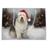 Old English Sheepdog in Snow Christmas Große Geschenktüte (Vorderseite)
