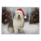Old English Sheepdog in Snow Christmas Große Geschenktüte (Rückseite)
