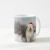 Old English Sheepdog in Snow Christmas Kaffeetasse (VorderseiteRechts)