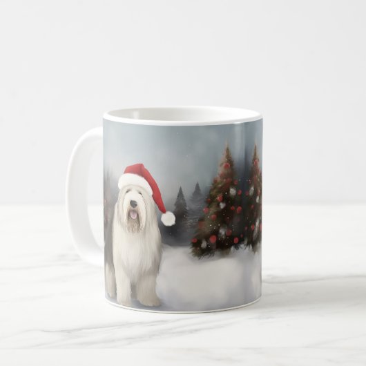 Old English Sheepdog in Snow Christmas Kaffeetasse (Vorderseite Links)