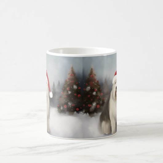Old English Sheepdog in Snow Christmas Kaffeetasse (Mittel)