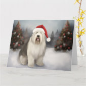Old English Sheepdog in Snow Christmas Karte (Gelbe Blume)