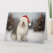Old English Sheepdog in Snow Christmas Karte (Vorderseite)