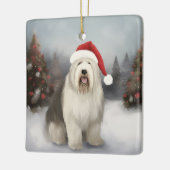 Old English Sheepdog in Snow Christmas Keramikornament (Links)