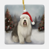Old English Sheepdog in Snow Christmas Keramikornament (Vorderseite)