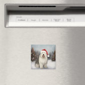 Old English Sheepdog in Snow Christmas Magnet (In Situ (Geschirrspüler))
