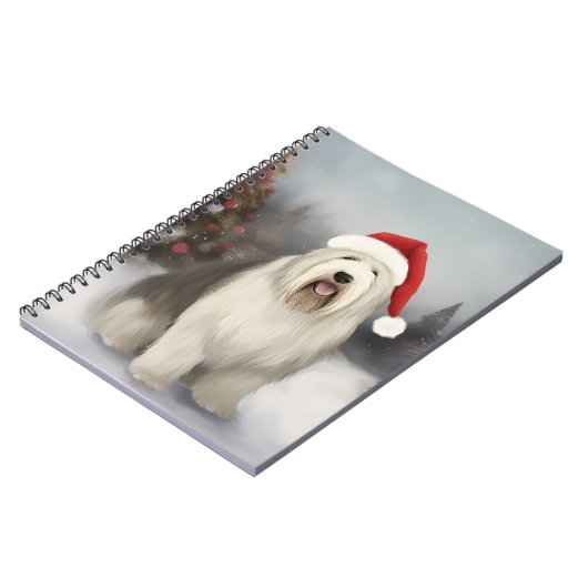 Old English Sheepdog in Snow Christmas Notizblock (Linke Seite)
