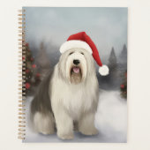 Old English Sheepdog in Snow Christmas Planer (Vorderseite)