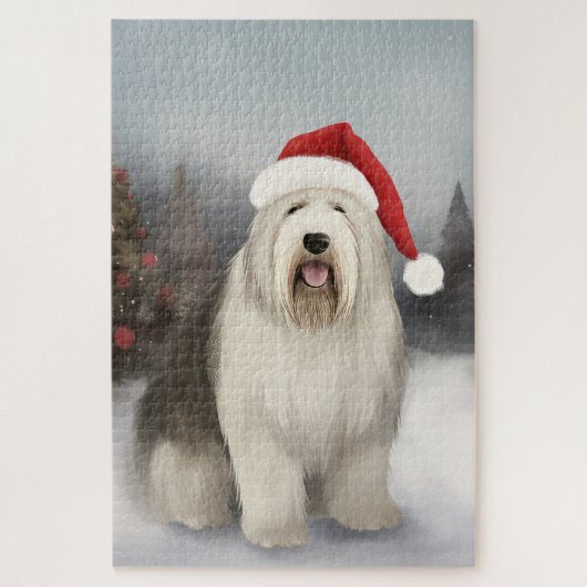 Old English Sheepdog in Snow Christmas Puzzle (Vertikal)