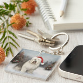 Old English Sheepdog in Snow Christmas Schlüsselanhänger (Vorderseite rechts)