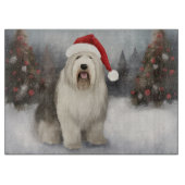 Old English Sheepdog in Snow Christmas Schneidebrett (Vorderseite)