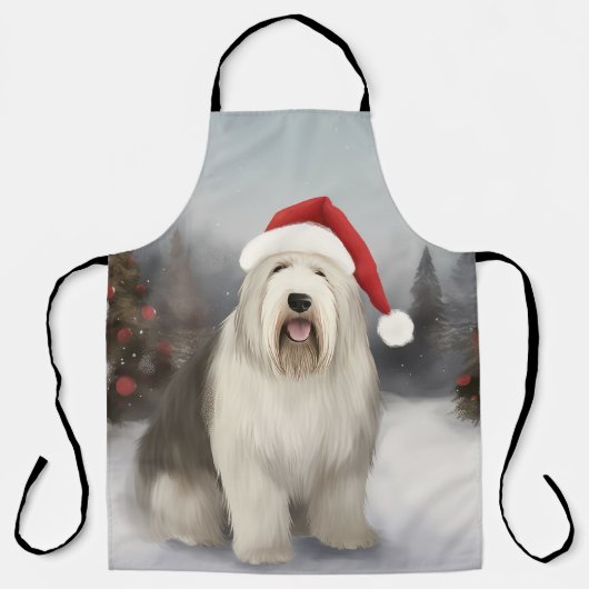Old English Sheepdog in Snow Christmas Schürze (Vorderseite)