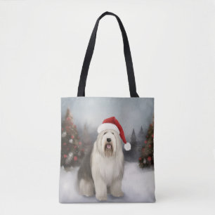 Old English Sheepdog in Snow Christmas Tasche