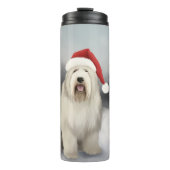 Old English Sheepdog in Snow Christmas Thermosbecher (Vorderseite)
