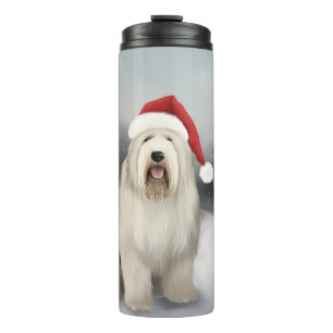 Old English Sheepdog in Snow Christmas Thermosbecher