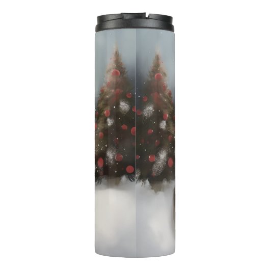 Old English Sheepdog in Snow Christmas Thermosbecher (Rückseite)