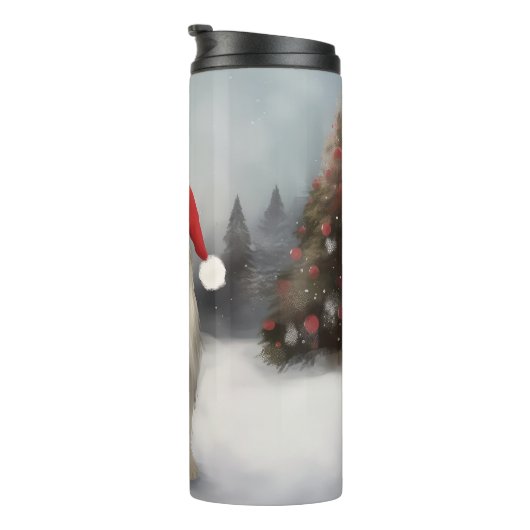 Old English Sheepdog in Snow Christmas Thermosbecher (Nach rechts gedreht)