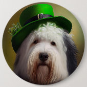 Old English Sheepdog in St. Patrick's Day Dress Button (Vorderseite)