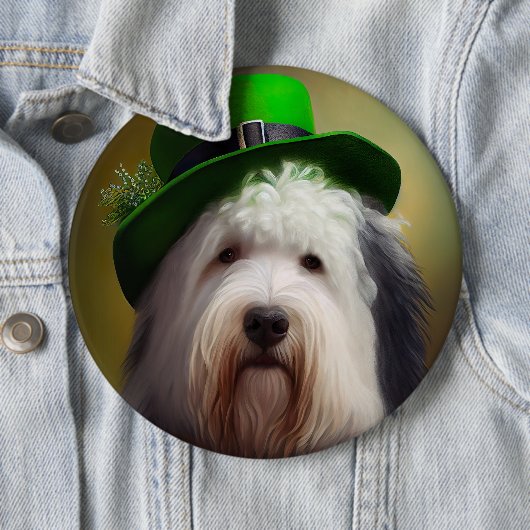 Old English Sheepdog in St. Patrick's Day Dress Button (Beispiel)