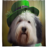 Old English Sheepdog in St. Patrick's Day Dress Duschvorhang (Vorderseite)