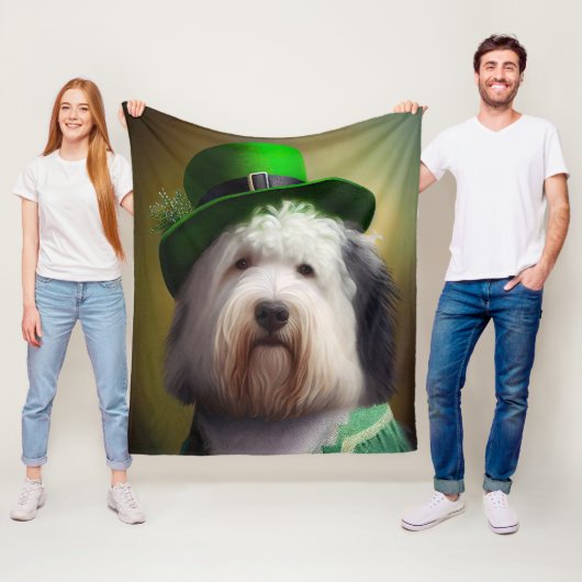Old English Sheepdog in St. Patrick's Day Dress Fleecedecke (Beispiel)