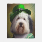 Old English Sheepdog in St. Patrick's Day Dress Fleecedecke (Vorderseite)