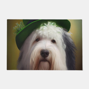 Old English Sheepdog in St. Patrick's Day Dress Fußmatte