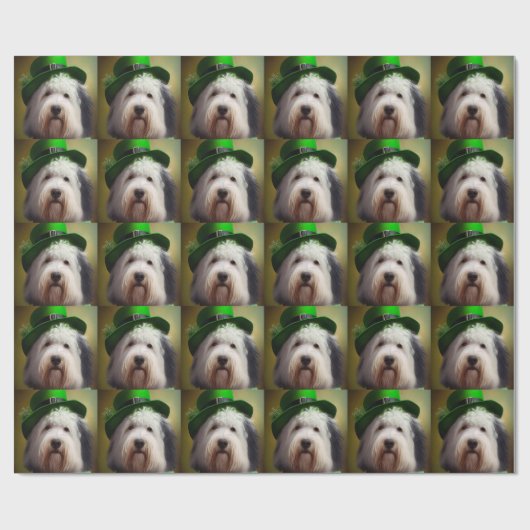 Old English Sheepdog in St. Patrick's Day Dress Geschenkpapier (Flach)