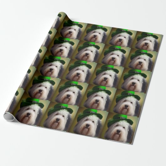 Old English Sheepdog in St. Patrick's Day Dress Geschenkpapier (Ungerollt)