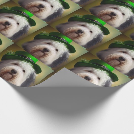 Old English Sheepdog in St. Patrick's Day Dress Geschenkpapier (Ecke)