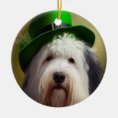 Old English Sheepdog in St. Patrick's Day Dress Keramik Ornament (Vorne)