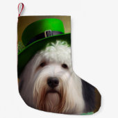 Old English Sheepdog in St. Patrick's Day Dress Kleiner Weihnachtsstrumpf (Vorderseite)