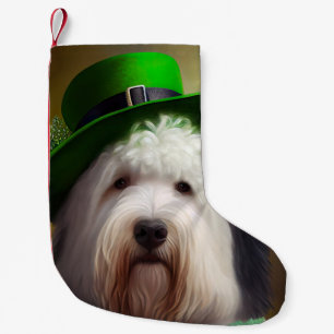 Old English Sheepdog in St. Patrick's Day Dress Kleiner Weihnachtsstrumpf