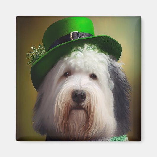 Old English Sheepdog in St. Patrick's Day Dress Magnet (Vorne)