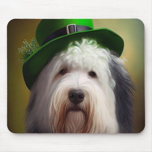 Old English Sheepdog in St. Patrick's Day Dress Mousepad (Vorne)