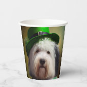 Old English Sheepdog in St. Patrick's Day Dress Pappbecher (Vorderseite)