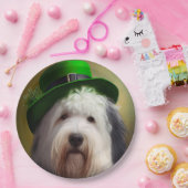 Old English Sheepdog in St. Patrick's Day Dress Pappteller (Party)
