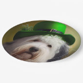 Old English Sheepdog in St. Patrick's Day Dress Pappteller (Schrägansicht)