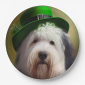 Old English Sheepdog in St. Patrick's Day Dress Pappteller (Vorderseite)