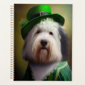 Old English Sheepdog in St. Patrick's Day Dress Planer (Vorderseite)