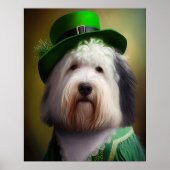 Old English Sheepdog in St. Patrick's Day Dress Poster (Vorne)