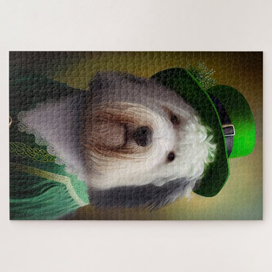 Old English Sheepdog in St. Patrick's Day Dress Puzzle (Horizontal)