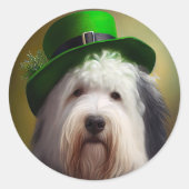 Old English Sheepdog in St. Patrick's Day Dress Runder Aufkleber (Vorderseite)