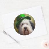 Old English Sheepdog in St. Patrick's Day Dress Runder Aufkleber (Umschlag)