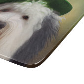 Old English Sheepdog in St. Patrick's Day Dress Schneidebrett (Ecke)