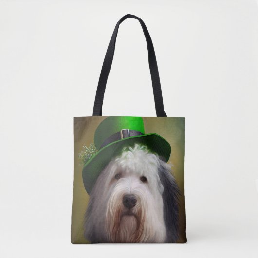 Old English Sheepdog in St. Patrick's Day Dress Tasche (Vorderseite)