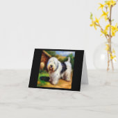 Old English Sheepdog Karte (Gelbe Blume)