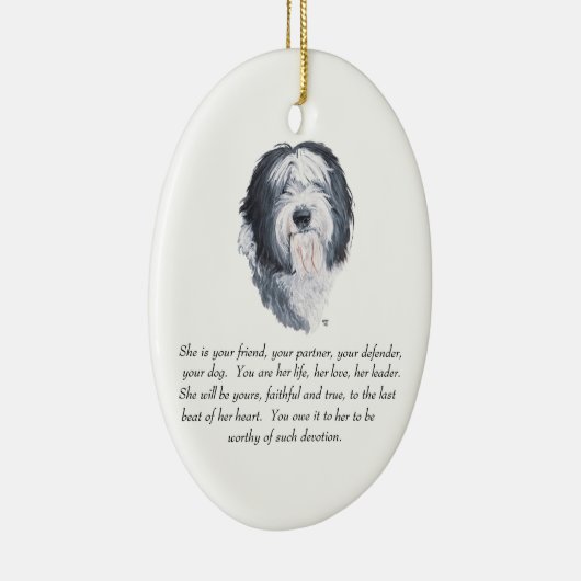 Old English Sheepdog Keepake - Female Keramik Ornament (Rechts)