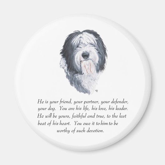 Old English Sheepdog Keepake - Männlich Magnet (Vorne)