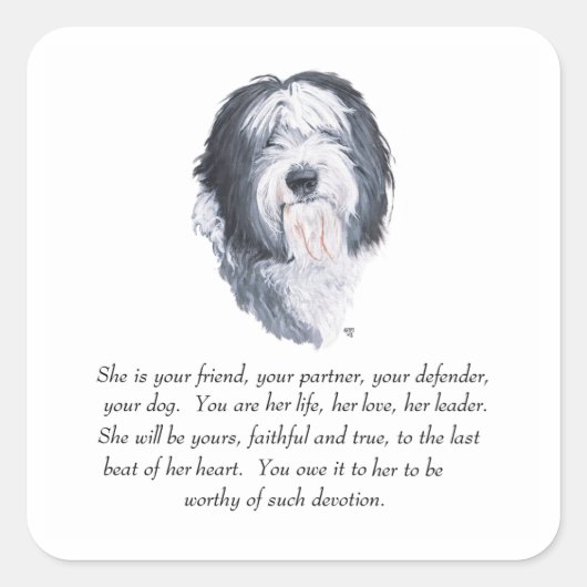 Old English Sheepdog Keepsakes Quadratischer Aufkleber (Vorderseite)